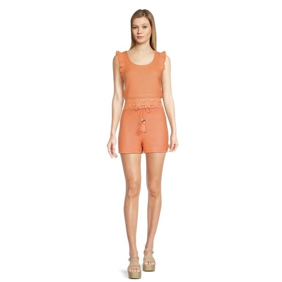 Madden NYC Juniors Crochet Coral Reef Top Short Set, Size L EUC - Picture 1 of 9